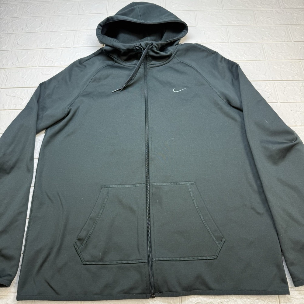Nike Dri-Fit Charcoal Lined Full Zip Hooded Jacket Mens Large Black Activewear